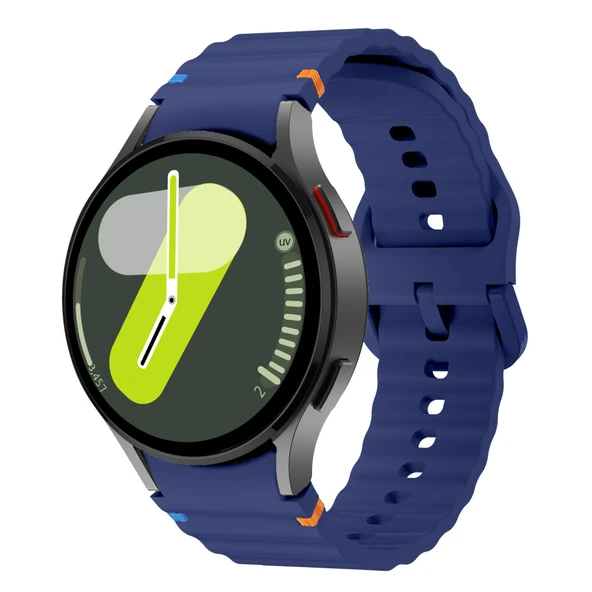 Samsung Galaxy Watch 7 40mm-44mm İle Uyumlu Metal Tokalı Dalgalı Spor Silikon Kordon  Lacivert ürün görseli 1