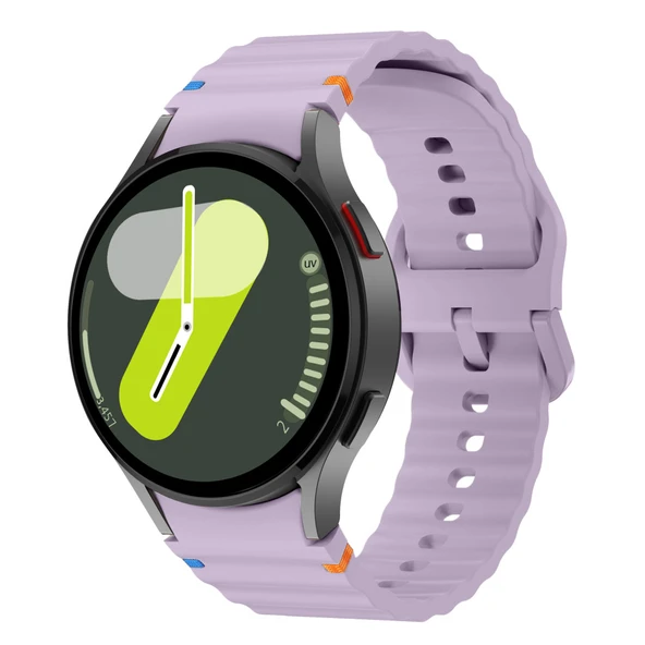 Samsung Galaxy Watch 7 40mm-44mm İle Uyumlu Metal Tokalı Dalgalı Spor Silikon Kordon  Lila ürün görseli 1