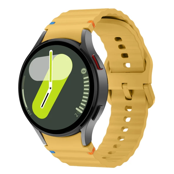 Samsung Galaxy Watch 7 40mm-44mm İle Uyumlu Metal Tokalı Dalgalı Spor Silikon Kordon  Sarı ürün görseli 1