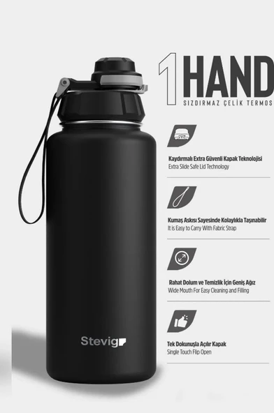 Stevig ST-210 1 Hand Leak-Proof Sızdırmaz Çelik Termos 1000ML Black ürün görseli 1