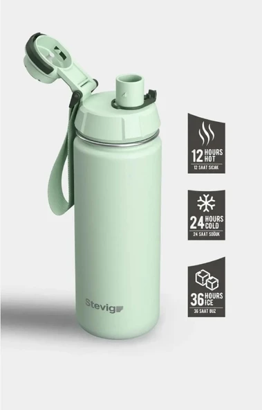 Stevig ST-221 1 Hand Leak-Proof Sızdırmaz Çelik Termos 500ML Smoke Green ürün görseli 1