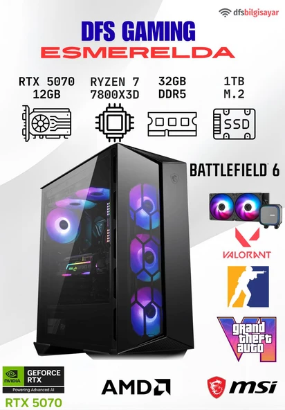DFS GAMING ESMERALDA RYZEN 7 7800X3D-B650M-RTX 5070 12GB-32GB DDR5 RAM-1TB M.2 SSD-OYUNCU BİLGİSAYARI ürün görseli 1