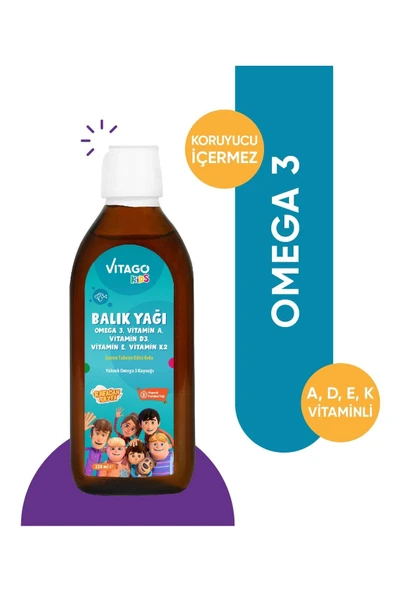Vitago Kids Balık Yağı Omega 3, Vitamin A, D3, E, K2 Içeren Şurup ürün görseli 1