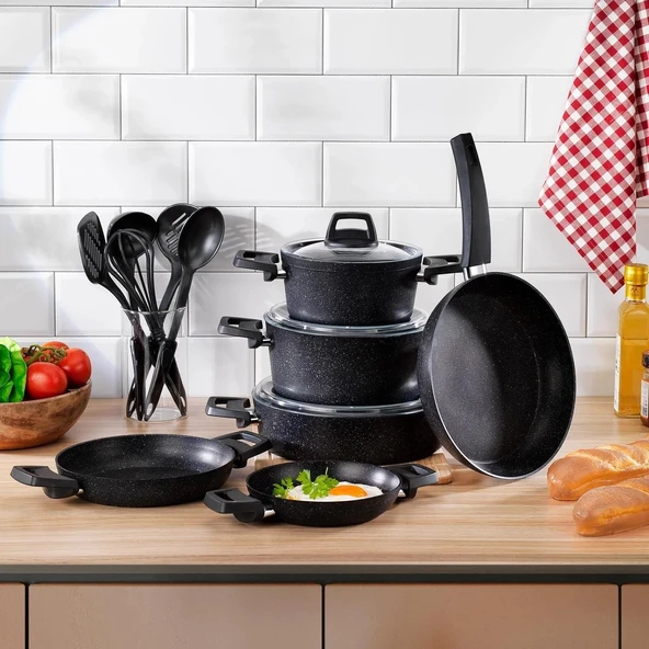 Schafer Black Stone 14 Parça Tencere Seti Siyah ürün görseli 1