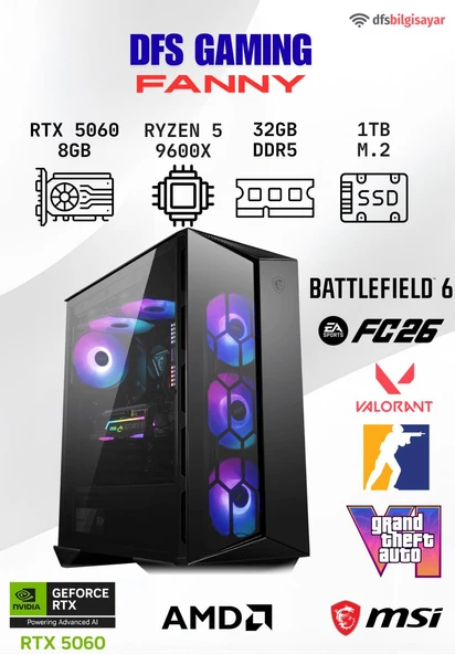 DFS GAMING FANNY RYZEN 5 9600X-B650M-RTX 5060-32GB DDR5 RAM-1TB M.2 SSD-OYUNCU BİLGİSAYARI ürün görseli 1