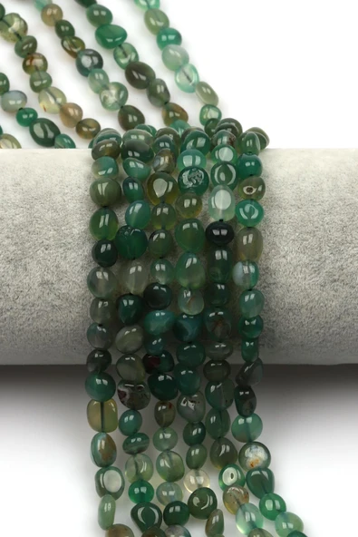 Yeşil Akik Doğal Taş Dizi 6 x 8 mm Mercimek Kesim ürün görseli 1