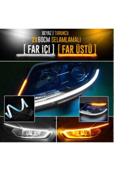 WEHHLER Far Üstü & Far Içi Selamlamalı Ve Sinyalli Kayar Led 2'li Set 60 Cm + Su Geçirmez Slikon+ultracanbus ürün görseli 1
