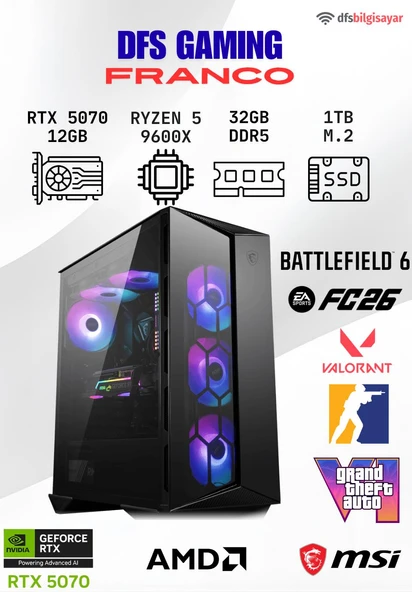 DFS GAMING FRANCO RYZEN 5 9600X-B650M-RTX 5070 12GB-32GB DDR5 RAM-1TB M.2 SSD-OYUNCU BİLGİSAYARI ürün görseli 1
