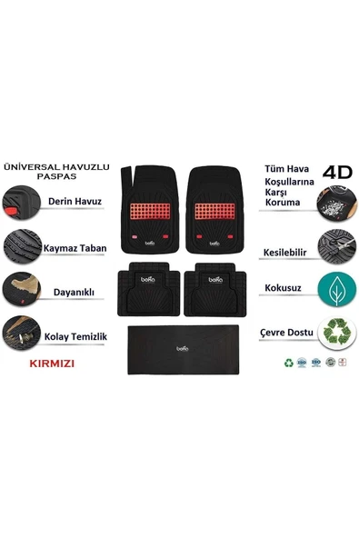 Beka52 Hyundai Getz Hb 2006 4d Havuzlu Yeni Nesil Universal Paspas Kırmızı ürün görseli 1