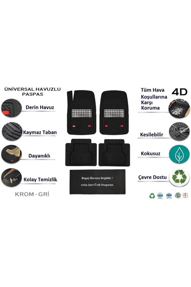 Beka52 Subaru XV 2012 4D Havuzlu Yeni Nesil Universal Paspas Krom Gri ürün görseli 1