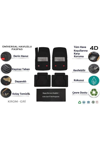 Beka52 Volkswagen Touareq 2011 4d Uyumlu Havuzlu Yeni Nesil Universal Paspas Krom Gri ürün görseli 1