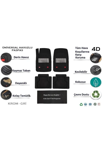 Beka52 Opel Insignia Sedan 2011 4d Havuzlu Yeni Nesil Universal Paspas Krom Gri ürün görseli 1