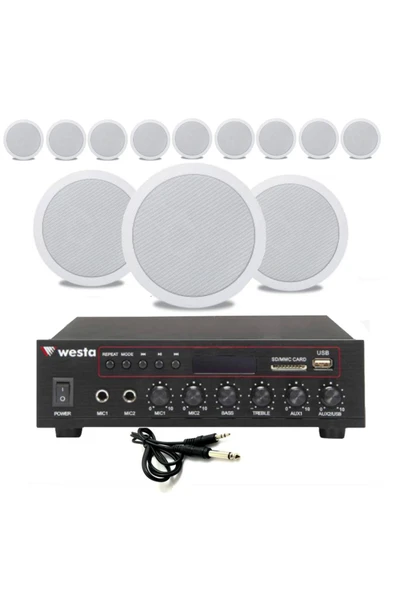 Westa 12’li Beyaz Tavan Hoparlorlu 100V Ses Sistemi Paketi | Kafe, Mağaza ve Ofis Müzik Sistemi ürün görseli 1