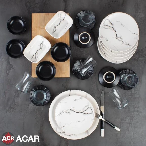 Acar 25 Parça Stoneware Majori Siyah Beyaz Kahvaltı Takımı 10455 ürün görseli 1