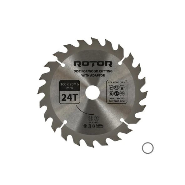 Daire Testere Bıçağı ROTOR 160x20/16 adaptörlü 24T Ahşap kesme diski ürün görseli 1