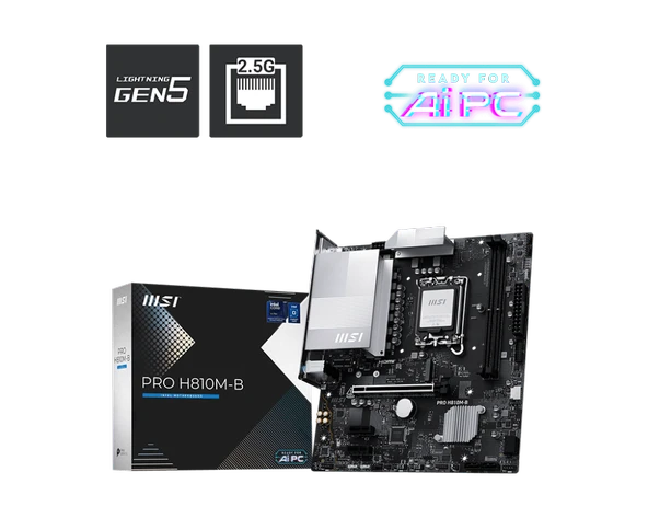 MSI PRO H810M-B SOKET 1851 DDR5 6500 MHZOC  1XM.2 USB 10GBPS HDMI DP 2.5G LAN MATX ürün görseli 1