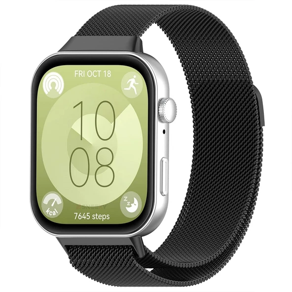 Huawei Watch Fit 3 Uyumlu Paslanmaz Hasır Örgü Metal Milano Kordon Strap  Siyah ürün görseli 1