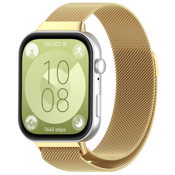 Huawei Watch Fit 3 Uyumlu Paslanmaz Hasır Örgü Metal Milano Kordon Strap  Gold ürün görseli 1