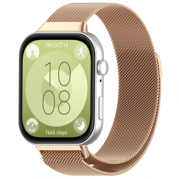 Huawei Watch Fit 3 Uyumlu Paslanmaz Hasır Örgü Metal Milano Kordon Strap  Rose Gold ürün görseli 1