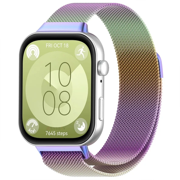 Huawei Watch Fit 3 Uyumlu Paslanmaz Hasır Örgü Metal Milano Kordon Strap  Rainbow ürün görseli 1