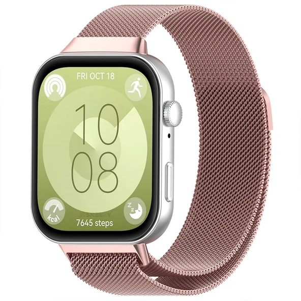 Huawei Watch Fit 3 Uyumlu Paslanmaz Hasır Örgü Metal Milano Kordon Strap  Rose ürün görseli 1