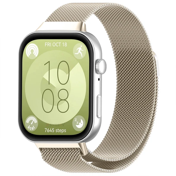 Huawei Watch Fit 3 Uyumlu Paslanmaz Hasır Örgü Metal Milano Kordon Strap  Starlight ürün görseli 1