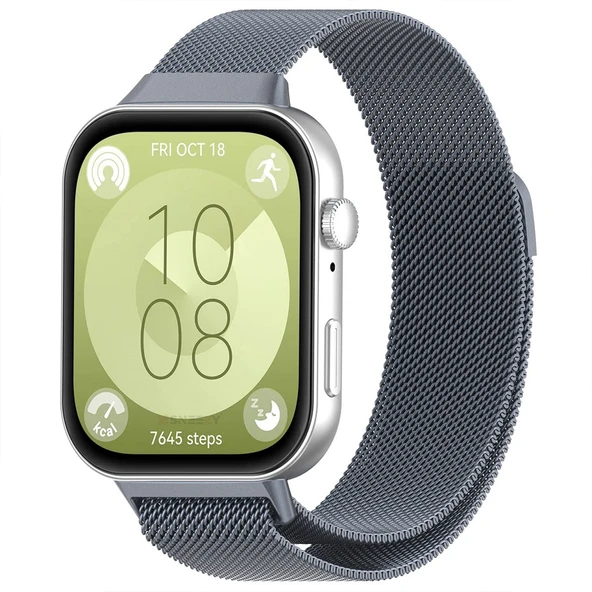 Huawei Watch Fit 3 Uyumlu Paslanmaz Hasır Örgü Metal Milano Kordon Strap  Gri ürün görseli 1
