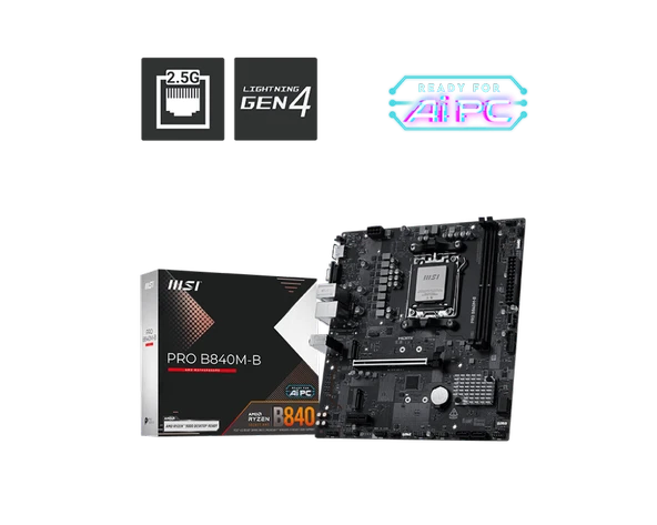 MSI PRO B840M-B AM5 DDR5 8000MHZOC HDMI ,VGA,2X M.2 USB 5 GBS 2.5G LAN MATX ürün görseli 1