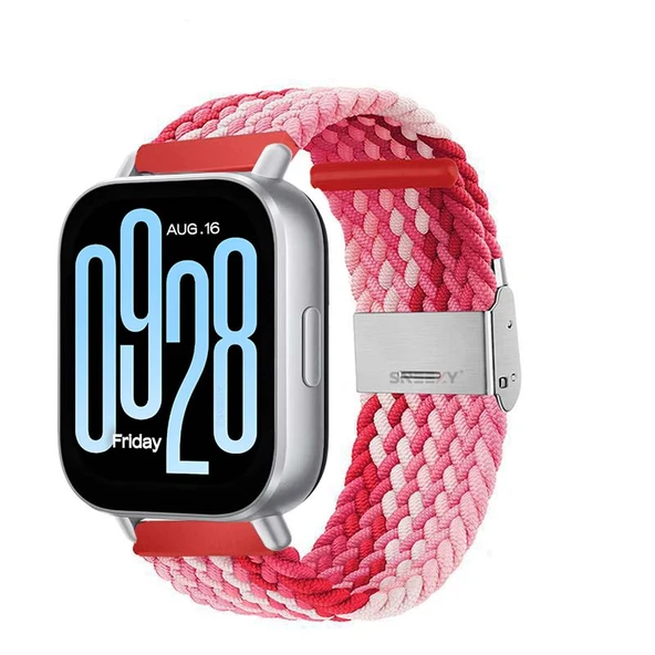 Redmi Watch 5 Active Redmi 5 Lite Uyumlu Kordon Metal Klips Solo Fiberlink Örgü Kordon  Kırmızı Beyaz ürün görseli 1