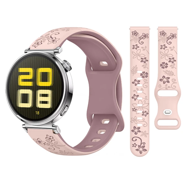 Huawei Watch GT5 41mm Uyumlu FloraFlex Çiçek Desenli Yumuşak Soft Silikon Kordon  Pembe ürün görseli 1