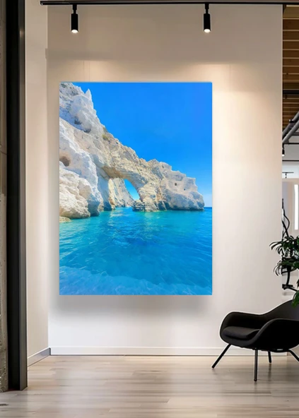 Doğal Kayalık Kemer Turkuaz Deniz Manzaralı Dekoratif Kanvas Tablo ürün görseli 1