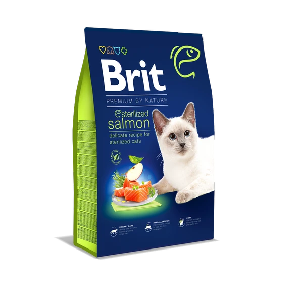 Brit Premium By Nature Kısırlaştırılmış Kediler İçin, Somon Balıklı Kuru Mama 8 kg ürün görseli 1