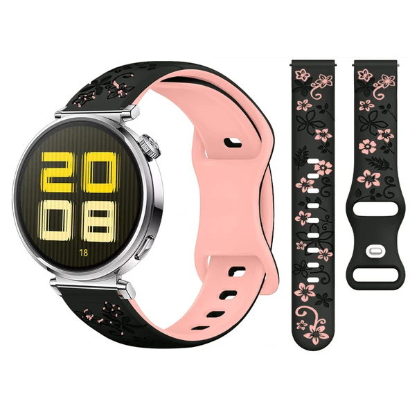 Huawei Watch GT5 41mm Uyumlu FloraFlex Çiçek Desenli Yumuşak Soft Silikon Kordon  Pudra ürün görseli 1