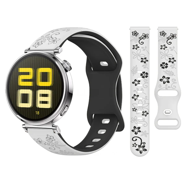 Huawei Watch GT5 41mm Uyumlu FloraFlex Çiçek Desenli Yumuşak Soft Silikon Kordon  Beyaz ürün görseli 1