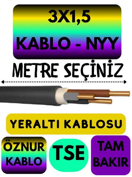Öznur 3X1,5 NYY (Yeraltı Kablosu) Metre Seçenekli ürün görseli 1