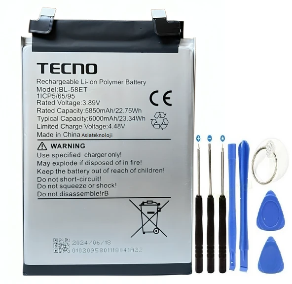 Tecno Pova 5 Pil Batarya BL-58ET + Tamir Set LH7N ürün görseli 1