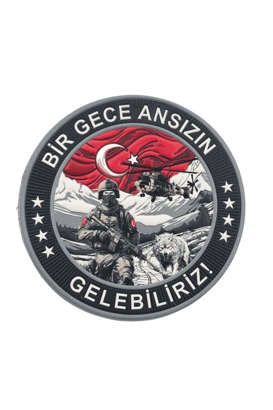 Bir Gece Ansızın Gelebiliriz" Asker Peç Arma 9.5 cm 3d, Yeni Model Tip Cırtlı, 1.sınıf Kalite ürün görseli 1