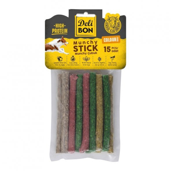 Delibon Munchy Renkli Çubuk Köpek Ödülü Kalın 15 Adet ürün görseli 1