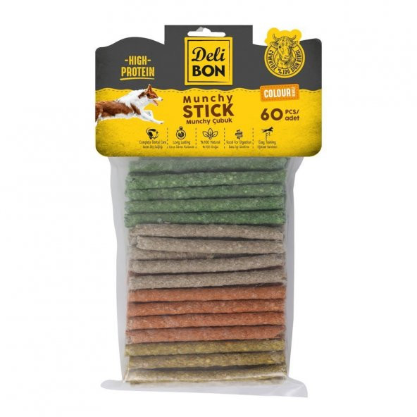 Delibon Munchy Renkli Çubuk Köpek Ödülü Kalın 60 Adet ürün görseli 1