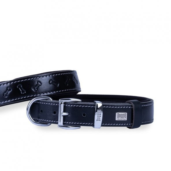 Doggie Deri Kemik Desenli Boyun Tasması M 2.5x37-45cm Siyah ürün görseli 1