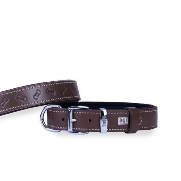 Doggie Deri Kemik Desenli Boyun Tasması M 2.5x37-45cm Kahverengi ürün görseli 1
