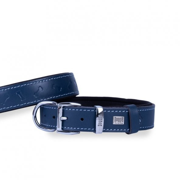 Doggie Deri Kemik Desenli Boyun Tasması M 2.5x37-45cm Royal Mavi ürün görseli 1