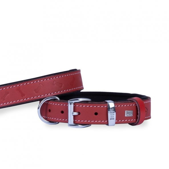 Doggie Deri Kemik Desenli Boyun Tasması M 3x42-50cm Kırmızı ürün görseli 1
