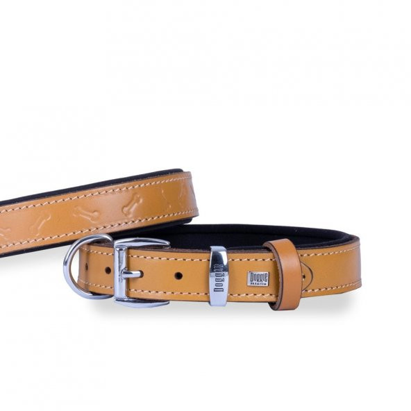 Doggie Deri Kemik Desenli Boyun Tasması M 3x42-50cm Camel ürün görseli 1