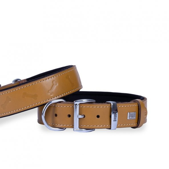 Doggie Deri Kemik Desenli Boyun Tasması M 3.5x47-55cm Camel ürün görseli 1