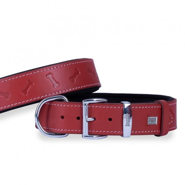 Doggie Deri Kemik Desenli Boyun Tasması M 4x52-60cm Kırmızı ürün görseli 1