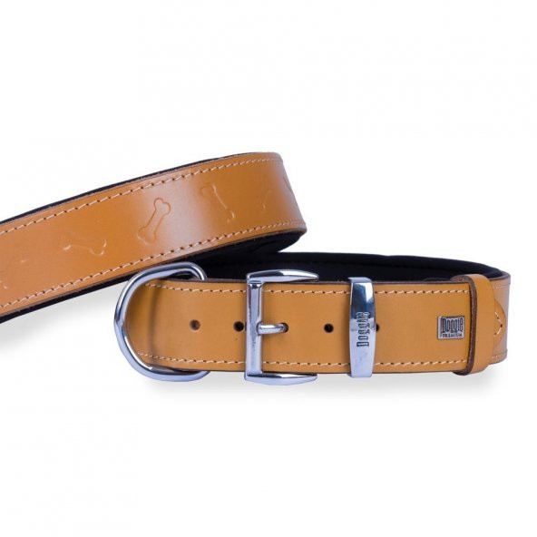 Doggie Deri Kemik Desenli Boyun Tasması M 4x52-60cm Camel ürün görseli 1