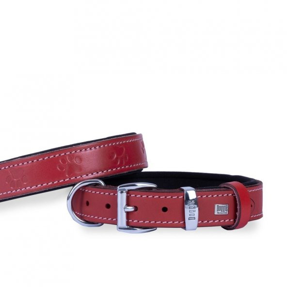 Doggie Deri Pati Desenli Boyun Tasması M 3x42-50cm Krmızı ürün görseli 1