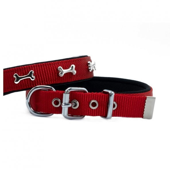 Doggie Comfort Metal Kemik İşlemeli Köpek Boyun Tasması M 2X35-40Cm Kırmızı ürün görseli 1