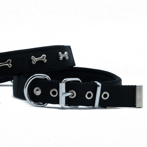 Doggie Comfort Metal Kemik İşlemeli Köpek Boyun Tasması M 2.5x37-45cm Siyah ürün görseli 1